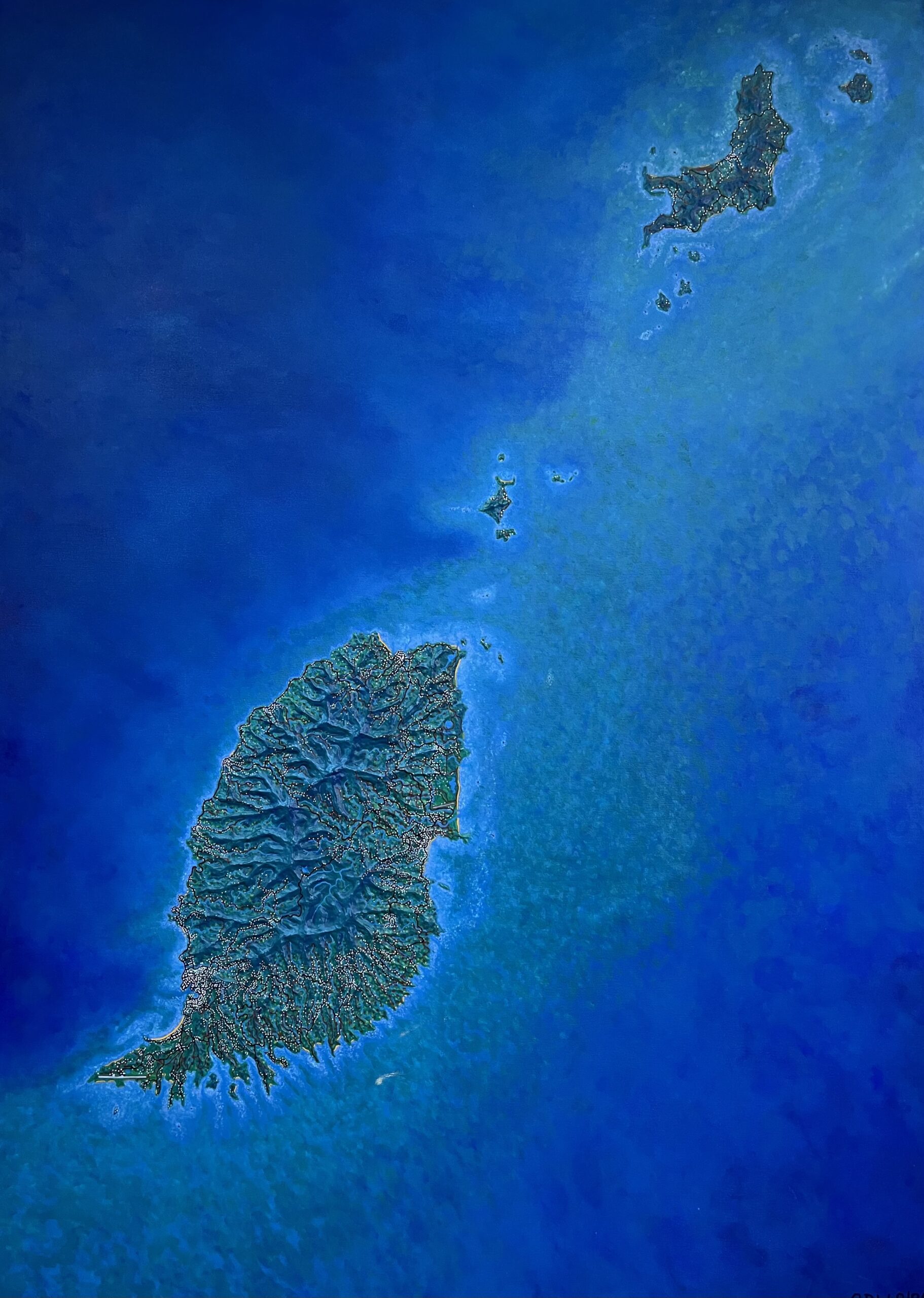 Painting of Grenada and its two smaller islands, Carriacou and Petite Martinique